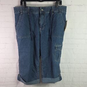 Womens 16 Blue Denim Cargo Cropped